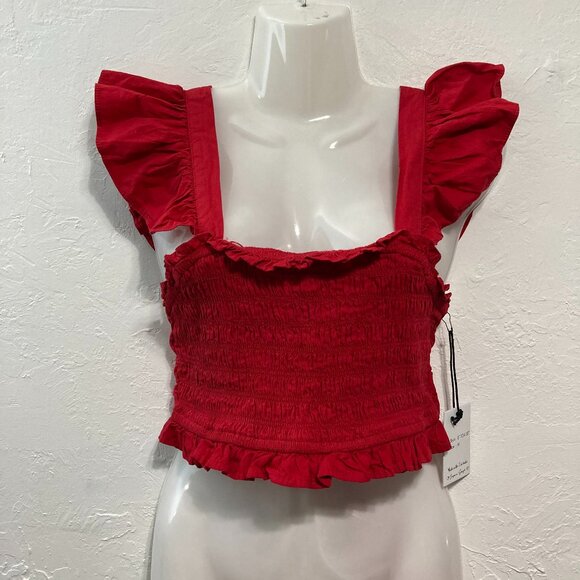 Japna Tops - NWT Japna Sleeveless Cropped Top Ruffle Blouse Back Tie Shirred Red Size M